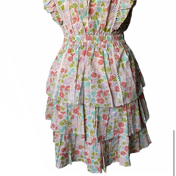Love the Label Ines Ivory Floral Ruffle Tiered Boho Dress New with Tags Size L - Picture 6 of 10